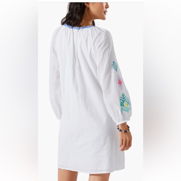 tommy bahama embroidered dress Tommy Bahama Illusion Frond Balloon Sleeve Short Dress White
